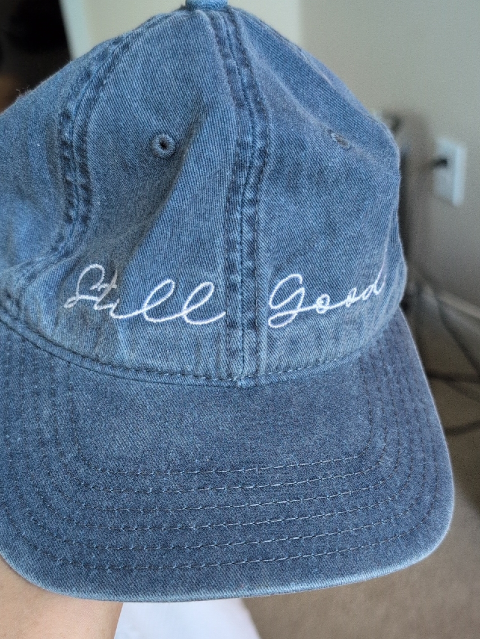 Still Good Script Embroidered Denim Baseball Cap
